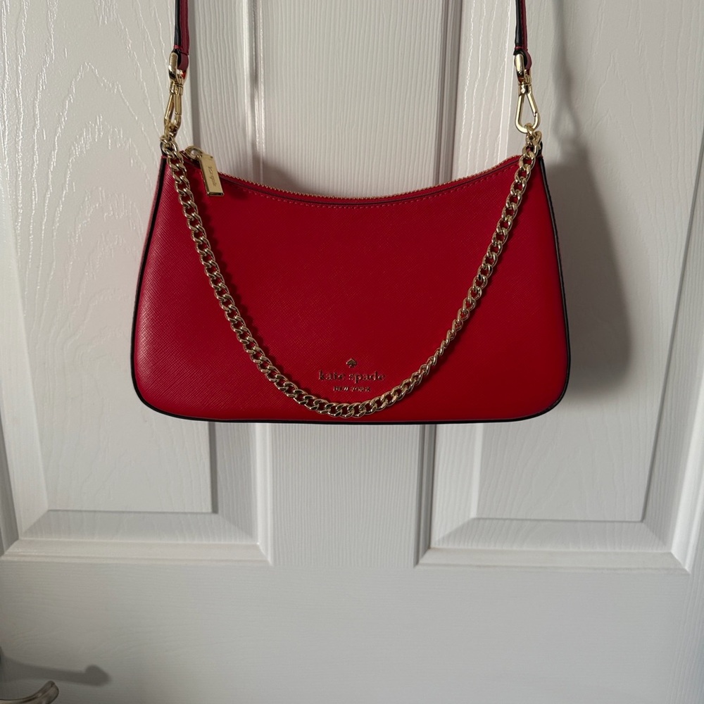 EUC - LIKE NEW - Kate Spade Red Convertible Bag with Gold Chain Detail